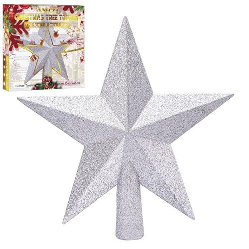 ANECO Glitter Christmas Tree Topper Shatter-proof Christmas Tree Decoration Treetop for Holiday Ornament or Home Decor