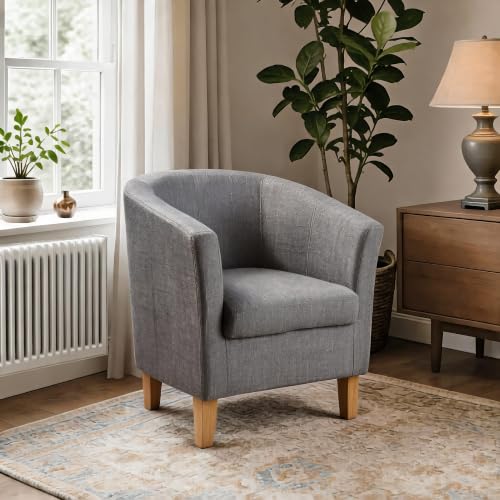Home Source Bedford Small Padded Tub Chair, Linen, Light Grey