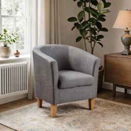 Home Source Bedford Small Padded Tub Chair, Linen, Light Grey