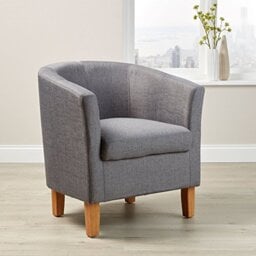 Home Source Tub Chair, Textile, Light Grey, 73cm
