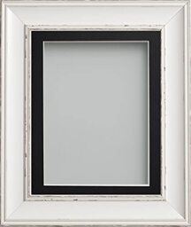 Frame Company Brooke Antique White Photo Frame, Black Mount, 16x12 for 12x10 inch, fitted with perspex