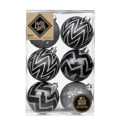 Inge-glas Christmas Baubles Decorated Baubles Plastic 8 cm Set of 6 Black Mix