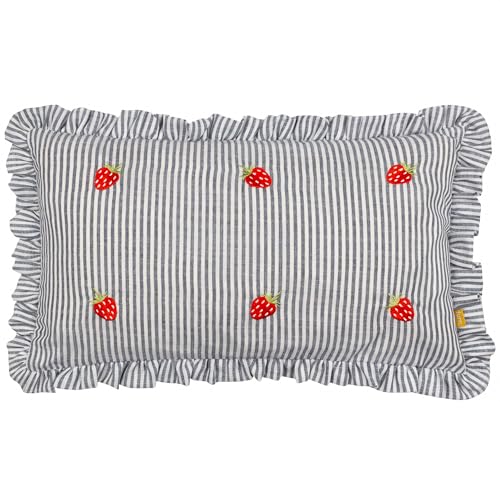 furn. Les Fruites Embroidered Ruffle Feather Rich Cushion - Strawberries - 30x50cm