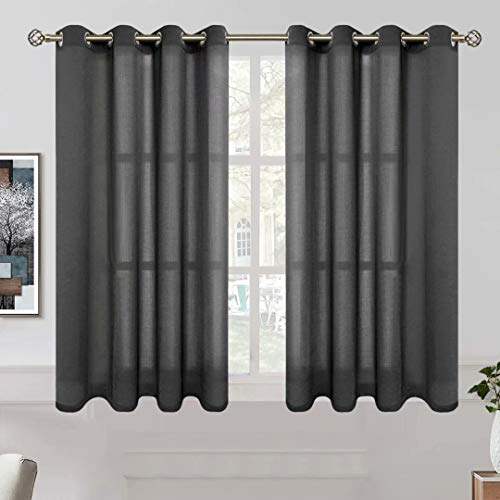 BGment Natural Linen Look Semi Sheer Curtains for Bedroom, Grommet Light Filtering Casual Textured Privacy Curtains for Living Room, 2 Panels (Each 52 x 54 Inch, Black)