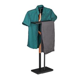 Relaxdays Valet Stand, Suit Holder, Clother Butler, Jacket & Trouser Hanger, 107x47.5x20 cm, Metal & MDF, Black/Natural
