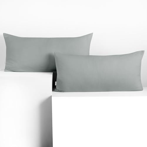 DecoKing Set of 2 Pillowcases 40 x 80 cm, Jersey Knit, 100% Combed Cotton, zip closure, color Steel, Amber
