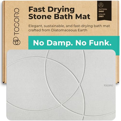 TOSORO - Stone Bath Mat, Diatomaceous Earth Non-Slip Stone Shower Mat - Quick Drying Absorbent Bath Mats for Bathroom - Elegant & Modern Design, Easy to Clean (23.5 x 15) - Grey