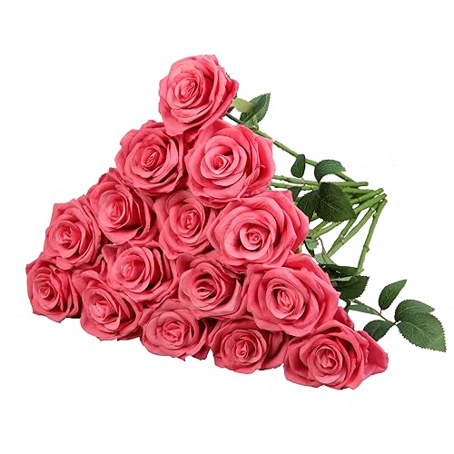 Carlita???s Blooms 15pcs Fake Roses Artificial Silk Flowers Faux Rose Flower Long Stems Bouquet for Arrangement Wedding Centerpiece Party Home Kitchen Decor