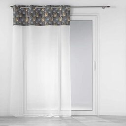 Douceur d'Intérieur, Eyelet Curtain 140 x 240 cm Grey Sandblasted Curtain with Top Velour Printed Gold Tan