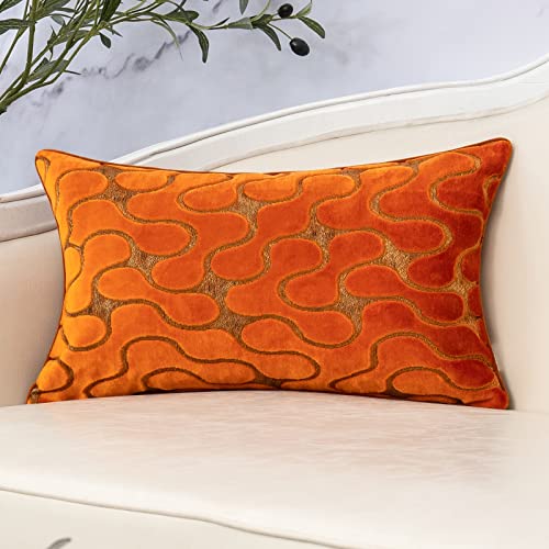 Yangest Burnt Orange Velvet Wave Lumbar Throw Pillow Cover Wavy