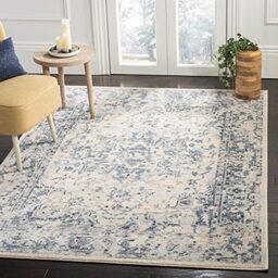 SAFAVIEH Traditional Rug for Living Room, Dining Room, Bedroom - Charleston Collection, Short Pile, in Ivory and Blue, 90 X 150 cm