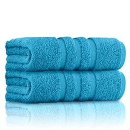 GC GAVENO CAVAILIA Luxury Quality Zero Twist Bath Towels, Stripe Textured 100% Cotton 2 Pack Bath Sheets, Turquoise, 70x120 Cm