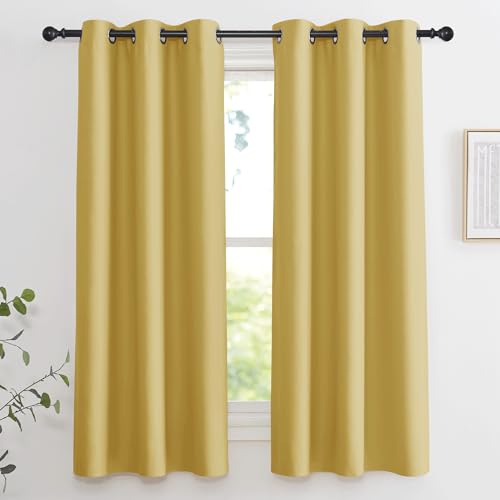 KGORGE Blackout Curtains for Bedroom - Grommet Thermal Insulated Room Darkening Curtains for Living Room, Set of 2 Panels (42 x 63 Inch, Yellow, Minor Flaw)