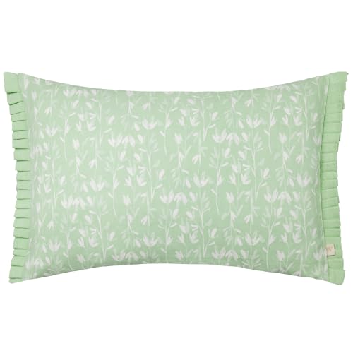furn. Wylder Belle Polyester Filled Cushion – Nature Inspired Floral Cotton Pleated Trim Decorative Pillow (Sage – 30x50cm)
