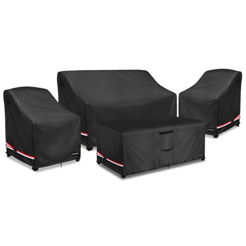 Rileytee Patio Furniture Set Covers,4 Pcs 600D Heavy Duty 100% Waterproof Outdoor Furniture Cover,Fit Patio Loveseat, Chair and Coffee Table (Black,Medium)