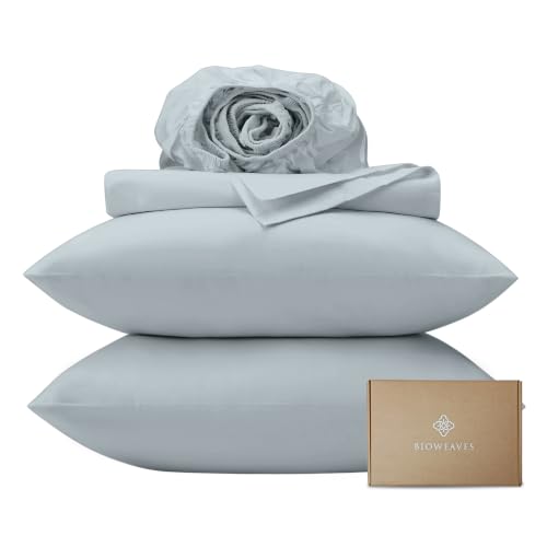 "BIOWEAVES 100% Organic Cotton Sheets, 300 Thread Count 3-Piece GOTS Certified Bed Sheet Set Fits Mattress Upto 17"" Deep Pocket, Soft & Silky Sateen Weave (Twin, Shore)"