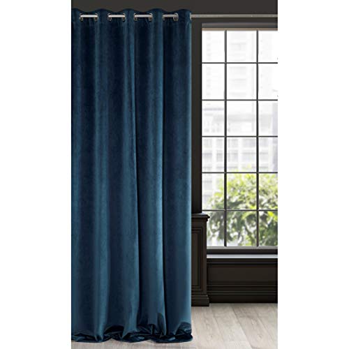 Eurofirany Soft Plain Opaque Velvet Curtain with Eyelets - 1 Unit, Thick Fluffy Panel Drape Classic Glamour Elegant Living Room Bedroom, W55'' x L98.4'', 140x250 cm, Navy Blue