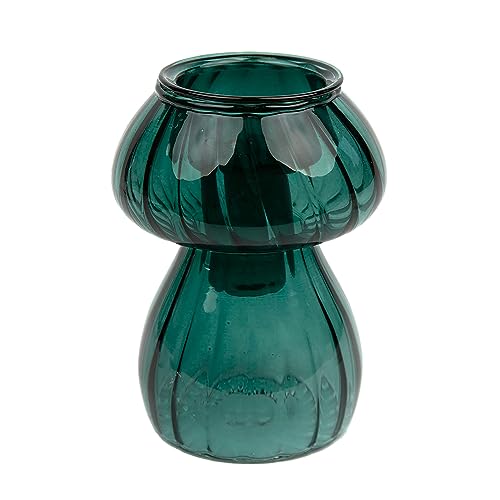 Green Mushroom Shaped Glass Candlestick Holder - or use as a Bud Vase - Elegant Christmas Table Decorations - Ideal Xmas Gift - Use as Home Décor, Stocking Filler, Secret Santa - Size: 11.5cm x 8cm
