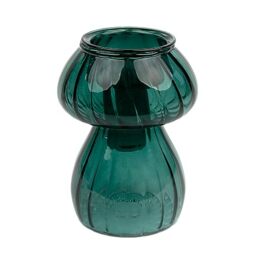 Green Mushroom Shaped Glass Candlestick Holder - or use as a Bud Vase - Elegant Christmas Table Decorations - Ideal Xmas Gift - Use as Home Décor, Stocking Filler, Secret Santa - Size: 11.5cm x 8cm