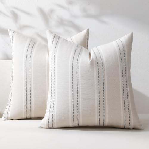 Hckot Throw Pillow Covers 16x16 Set of 2 Grey Pillow Covers Farmhouse Decorative Pillows Textured Linen Square Cushion Covers for Sofa Couch Bed Living Room Decor(Light Grey)