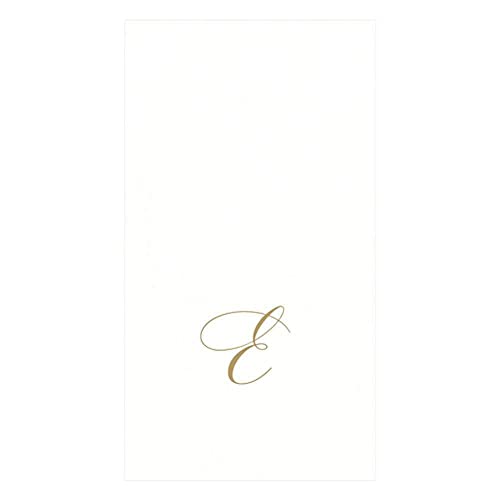 "Caspari "" Signature Gold Initial E Paper Linen Guest Towels, White Pearl, Pack of 24"