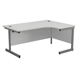 Office Hippo Heavy Duty Corner Workstation, Right Corner Desk With Integrated Cable Ports, Strong & Reliable, PC Desk For Office or Home - White Top / Silver Frame