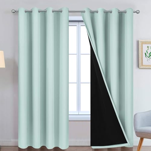 "Yakamok Aqua 100% Blackout Curtains 90 Inches Long for Bedroom 52"" Wide - Blackout Curtain Panels for Bedroom, 2 Thick Layers Grommet Top Thermal Insulated Drapes with Black Liner for Living Room"