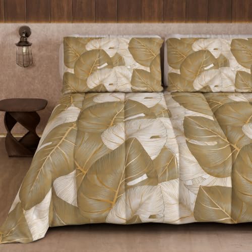 PETTI Artigiani Italiani Printed Winter Duvet 170 ?? 260 cm - Tropical Taupe Gold, Reversible Microfibre Quilt, 300 g/m??, Made in Italy