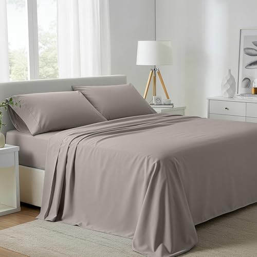 "Carressa Linen 100% Egyptian Cotton Full Size Bed Sheets Set - 800 Series Tulips Collection Egyptian Cotton Sheets Full Size (4 PC, Taupe), 16"" Deep Pocket Sateen Weave Luxury Bed Sheet"