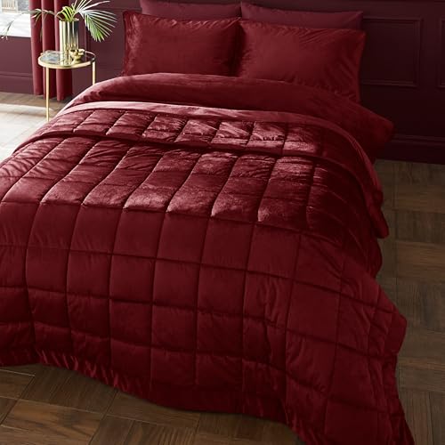 Catherine Lansfield Kingsley Matt Velvet Quilted 220x220cm Bedspread Burgundy