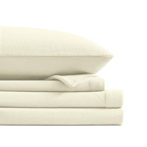 Petrichor Flannel Fleece King Size Sheet Set Beige ??? Ultra Soft Anti-Static Plush Bedding, 4 Piece (1 Fitted Sheet, 1 Flat Sheet, 2 Pillowcases)