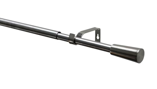 GARDINIA Kos Cone Curtain Pole Set, Extendible Complete Set Including Brackets, Finials, Mounting Material, Length 120-210 cm, Diameter 19/16 mm, Metal, Stainless Steel Look