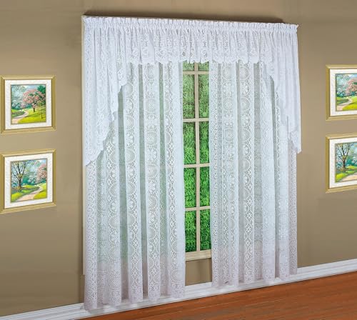 "Today's Curtain Hopewell Premium Lace Panel 63"", White, 58W x 63L"