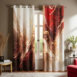 Red Marble 100% Blackout Curtains 84 Inch Length 2 Panels Set Thermal Insulated Darkening Curtains Golden Ruby Crystal Fluid Marble Texture Black Out Window Drape For Bedroom Living Room 52x84 Inch