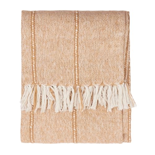 Yard Hedon Throw – Soft Indoor/Outdoor Quick Dry Woven Striped Fringed Blanket (Natural – 130x180cm)