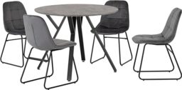 Seconique Athens Round Dining Table Set with 4 Lukas chairs,Concrete/Grey
