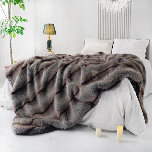 Faux Fur Throw Blanket, Super Soft and Cozy Plush Blanket for Bed and Couch, All Season Blanket for Home Decor (Grey, 74''x60'')