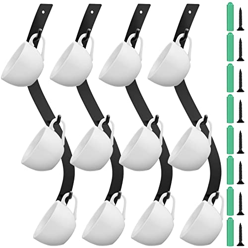 Sosation 4 Pack Coffee Mug Wall Rack Mounted with 12 Hooks S Curve Metal Coffee Cup Rack Wall Hanging Holder for Coffee Bar Kitchen Coffee Corner Station Decor Display
