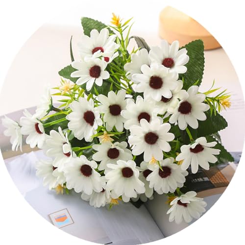Artificial Daisies Flowers, Silk Daisy Fake Plants 4 Bundles Faux Flower Plant Shrubs Plastic Bushes for Home Farmhouse Decoration Wedding Bouquet Table Arrangement Planter Filler DIY Decor - White