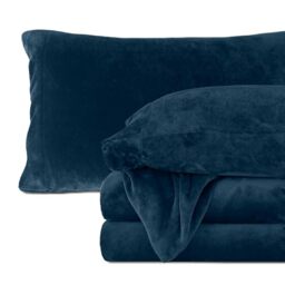 Elegant Comfort Luxuriously Soft 4-Piece Velvet Plush Flannel Sheet Set - Premium Quality - Cozy Warm, Anti-Static, Non Pilling Fuzzy Velvet Flannel Fleece Deep Pocket Sheet Set - King, Navy