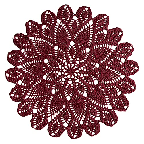 Phantomon 20 Inch Lace Doilies Table Placemats Handmade Crochet Cloth Round Coasters Knitted Doilies for Tables Sofa Cover, 100% Cotton (Burgundy)