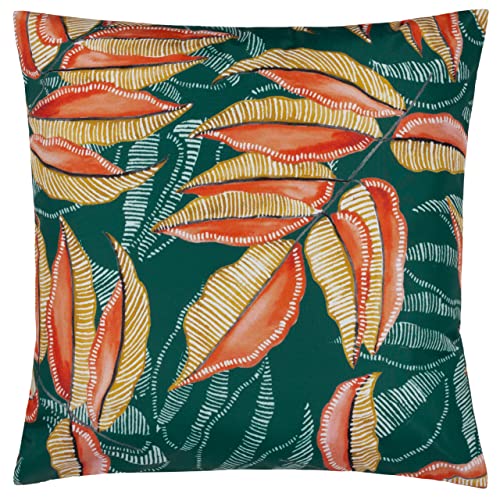 furn. Wylder Akia Outdoor Cushion Cover – Water Resistant Botanical Tropical Leaf Decorative Case (Teal – 43x43cm)