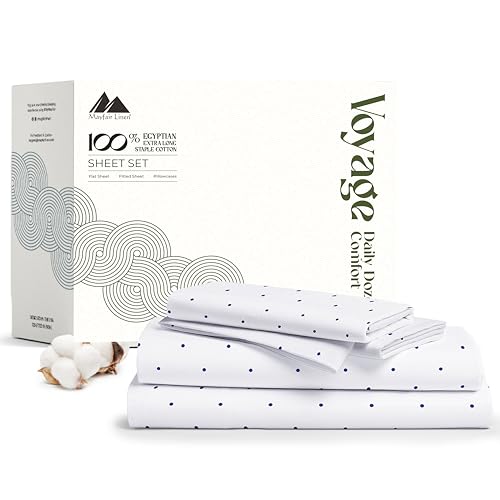 Mayfair Linen 100% Cotton Printed Bed Sheets - Polka Dots - Navy Printed 4 Pc King Sheet Set - Hotel Luxury Sateen Bedsheets - Deep Pockets - 600 Thread Count Breathable & Cooling Sheets for King Bed