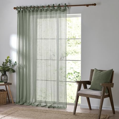 Yard Nimbus Sheer Tie Top Curtain Panel - Eucalyptus - 250x290cm