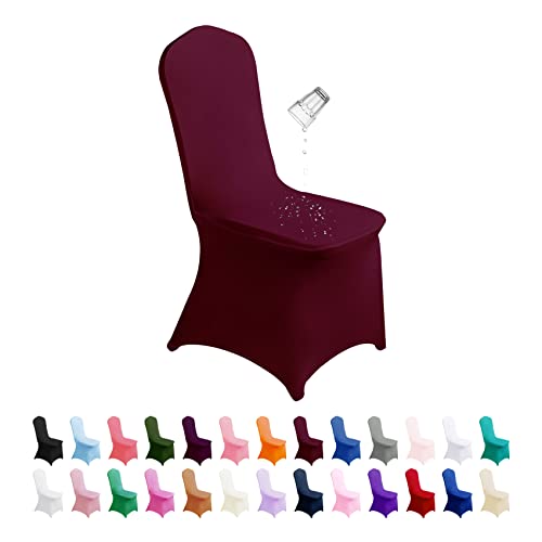 SUPERO Burgundy Chair Cover, 12PCS Waterproof Stretch Polyester Spandex, Universal Fit Protector for Dining, Outdoor, Party, Banquet, Wedding Event, Hotel