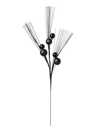 Black Glitter Bauble Christmas Spray – 72 cm Decorative Pick for Wreaths & Garlands