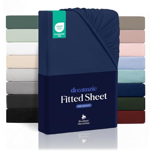Dreamzie - Fitted Sheet 140 x 200 cm - Soft Microfibre - For Thick Mattresses - Oeko-Tex - Comfort, Breathability, Easy Care - Dark Blue
