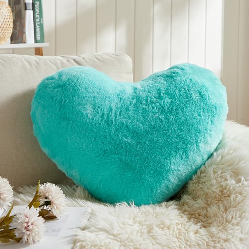 EastTree Heart Pillows, Teal Heart Shaped Pillows, Ultra Soft Extra-Large Fluffy Pillows, Love Throw Pillows Gifts, Women Girls Living Room Decor 15x18 Inch