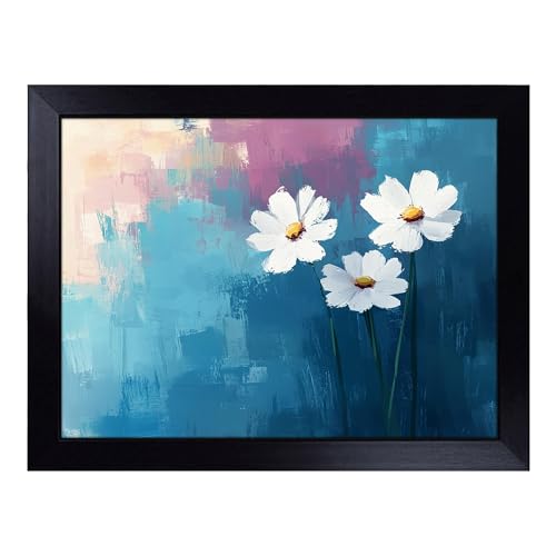 Lap Tray with Bean Bag Cushion, Daisies Flowers - Handmade in the UK, Raised Wooden Edge, Padded Cushion, Heat-Resistant Wipe-Clean Surface, for Meals, Laptops and Crafts