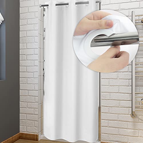 "River Dream Stall Fabric Shower Curtain No Hooks Needed - 36"" x 74"" Small Stall Size & Hotel Style, Water Repellent, Machine Washable, White, 36x74 Stall Size"